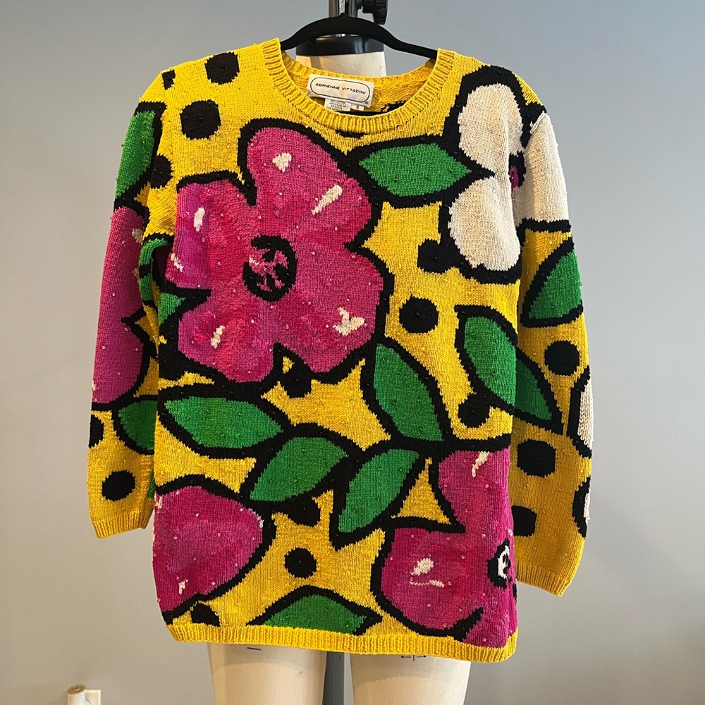 Adrienne Vittadini Pink and Yellow Floral Sweater